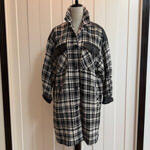 Zara womens 3/4 length plaid woven jacket with faux leather details - sz M